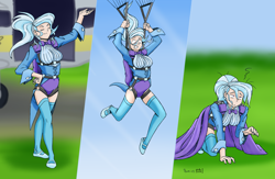 Size: 3346x2183 | Tagged: safe, artist:phallen1, artist:shoxxe, derpibooru import, trixie, human, air ponyville, colored, fear, humanized, light skin, parachute, plane, scared, skydiving