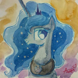 Size: 640x640 | Tagged: safe, artist:agnesgarbowska, princess luna, alicorn, pony, solo, traditional art, watercolor painting