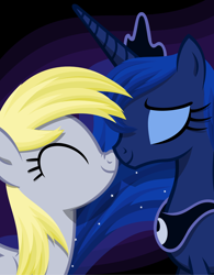 Size: 2634x3374 | Tagged: safe, artist:zacatron94, derpy hooves, princess luna, alicorn, pegasus, pony, boop, cute, derpabetes, eyes closed, female, lesbian, lunabetes, lunaderp, mare, nose wrinkle, noseboop, nuzzling, shipping, smiling