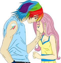 Size: 600x621 | Tagged: safe, artist:danteskitten, fluttershy, rainbow blitz, rainbow dash, female, flutterblitz, half r63 shipping, humanized, male, rule 63, shipping, straight