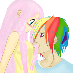 Size: 500x500 | Tagged: safe, artist:danteskitten, fluttershy, rainbow blitz, rainbow dash, female, flutterblitz, half r63 shipping, humanized, male, rule 63, shipping, straight