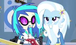 Size: 1545x913 | Tagged: safe, artist:thecheeseburger, derpibooru import, edit, edited screencap, screencap, dj pon-3, trixie, vinyl scratch, equestria girls, beard, beard edit