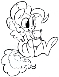 Size: 533x693 | Tagged: safe, artist:php27, pinkie pie, earth pony, pony, black and white, female, grayscale, ice cream, mare, monochrome, sitting, solo, tongue out