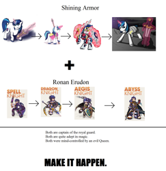 Size: 1700x1748 | Tagged: safe, shining armor, pony, unicorn, exploitable meme, grand chase, make it happen, meme, ronan erudon, shield, spear, sword