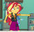 Size: 830x786 | Tagged: safe, derpibooru import, screencap, sunset shimmer, trixie, better together, equestria girls, forgotten friendship, clothes, cropped, female, geode of empathy, jacket, magical geodes, pointing, skirt