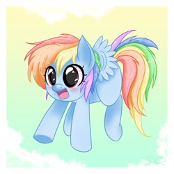 Size: 1620x1620 | Tagged: safe, artist:steffy-beff, rainbow dash, pegasus, pony, blushing, cloud, cute, dashabetes, female, filly, filly rainbow dash, open mouth, sky, solo, younger