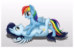 Size: 4350x2820 | Tagged: safe, artist:steffy-beff, rainbow dash, soarin', pegasus, pony, female, male, shipping, soarindash, straight