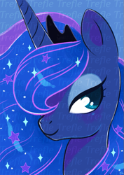 Size: 495x700 | Tagged: safe, artist:trefleix, princess luna, alicorn, pony, portrait, solo, three quarter view, watermark