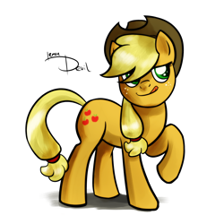 Size: 1250x1250 | Tagged: safe, artist:lemondevil, applejack, earth pony, pony, raised hoof, solo, tongue out