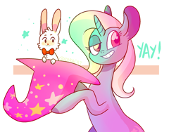Size: 1600x1200 | Tagged: safe, artist:1racat, derpibooru import, trixie, pony, rabbit, unicorn, audience, bunny out of the hat, clothes, female, hat, magic trick, mare, solo, trixie's hat