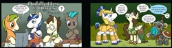 Size: 1594x447 | Tagged: safe, artist:katiecandraw, idw, 8-bit (character), gaffer, gizmo, shining armor, dwarf, elf, pony, unicorn, spoiler:comic11, 8-bit, bag of holding, crossdressing, dungeons and dragons, fantasy class, katie does it again, knight, lejandar gygax, ogres and oubliettes, paladin, tabletop game, warrior