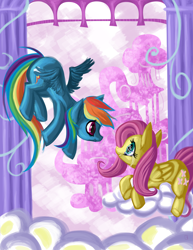 Size: 5100x6600 | Tagged: safe, artist:fauxsquared, fluttershy, rainbow dash, pegasus, pony, absurd resolution, cloudsdale, crying