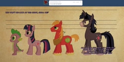 Size: 2000x1000 | Tagged: safe, artist:advanceddefense, derpibooru import, big macintosh, spike, twilight sparkle, dragon, earth pony, pony, line-up, male, size chart, stallion, tumblr, twilight unbound, werelight shine