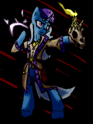 Size: 1280x1706 | Tagged: safe, artist:magello, derpibooru import, trixie, anthro, colored, crossover, darkest dungeon, horned skull, occultist, skull, solo