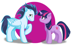 Size: 2400x1500 | Tagged: safe, artist:pikkinon, derpibooru import, soarin', twilight sparkle, abstract background, blushing, female, floppy ears, male, nervous, shipping, smiling, soarlight, straight