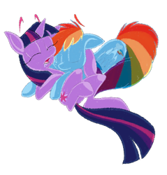 Size: 612x640 | Tagged: safe, artist:dynamo-deepblue, derpibooru import, rainbow dash, twilight sparkle, pegasus, pony, cuddling, female, lesbian, shipping, sleeping, snuggling, twidash