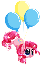 Size: 900x1400 | Tagged: safe, artist:kittehkatbar, pinkie pie, earth pony, pony, balloon, flying, simple background, then watch her balloons lift her up to the sky, transparent background