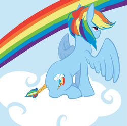 Size: 1683x1665 | Tagged: safe, artist:deadgirlslikeme, rainbow dash, pegasus, pony, blue coat, blue wings, female, mare, multicolored mane, simple background, smiling, solo