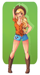 Size: 501x940 | Tagged: safe, artist:innerd, applejack, human, humanized, solo, wink