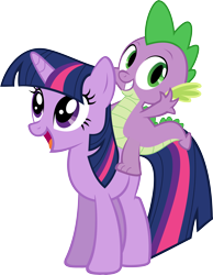 Size: 5560x7160 | Tagged: safe, artist:almostfictional, derpibooru import, spike, twilight sparkle, dragon, absurd resolution, happy, riding, simple background, transparent background, vector, waving