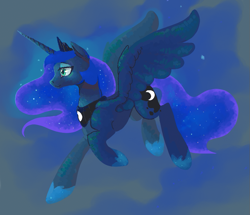 Size: 829x714 | Tagged: safe, artist:wynnchi, princess luna, alicorn, pony, female, flying, mare, solo