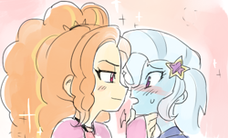 Size: 432x263 | Tagged: safe, artist:baekgup, derpibooru import, adagio dazzle, trixie, equestria girls, rainbow rocks, adagio dazzle gets around, blushing, female, lesbian, shipping, triagio