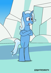 Size: 893x1293 | Tagged: safe, artist:gradiusfanatic, derpibooru import, trixie, pony, bipedal, cold, freezing, ice, shivering, solo