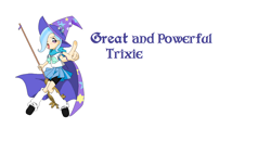 Size: 1532x872 | Tagged: safe, artist:artist-lilly, artist:mattmankoga, derpibooru import, trixie, human, broom, clothes, crossover, flying broomstick, humanized, ojamajo doremi, school uniform, solo