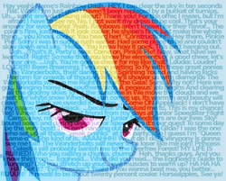 Size: 1280x1030 | Tagged: safe, artist:rinsowaty, rainbow dash, pegasus, pony, blue mane, female, mare, multicolored mane, quote