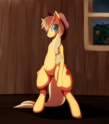 Size: 700x800 | Tagged: safe, artist:c.d.i., applejack, earth pony, pony, belly button, bipedal, pixiv, solo, standing