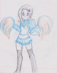 Size: 1773x2278 | Tagged: safe, artist:orochivanus, trixie, equestria girls, friendship games, belly button, cheerleader, clothes, midriff, partial color, pom pom, skirt, socks, solo, thigh highs, traditional art, wondercolts