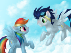 Size: 1024x768 | Tagged: safe, artist:xx-mr-no-name-xx, rainbow dash, soarin', pegasus, pony, female, male, shipping, soarindash, straight