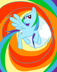 Size: 576x720 | Tagged: safe, artist:py-bun, rainbow dash, pegasus, pony, blue coat, blue wings, female, mare, multicolored mane, simple background, smiling, solo