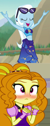 Size: 1187x2952 | Tagged: safe, derpibooru import, edit, edited screencap, screencap, adagio dazzle, trixie, better together, equestria girls, forgotten friendship, rainbow rocks, belly button, blushing, clothes, female, lesbian, shipping, swimsuit, triagio