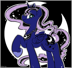 Size: 1129x1063 | Tagged: safe, artist:han_hyui, princess luna, alicorn, pony, raised hoof, solo, wavy mouth