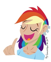 Size: 669x804 | Tagged: safe, artist:gonzahermeg, rainbow dash, clothes, female, humanized, multicolored hair, solo