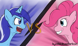 Size: 637x374 | Tagged: safe, artist:kiyoshiii, minuette, pinkie pie, earth pony, pony, unicorn, versus screen