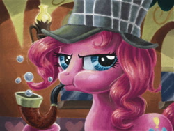 Size: 640x480 | Tagged: safe, artist:the-wizard-of-art, pinkie pie, earth pony, pony, mmmystery on the friendship express, bubble, bubble pipe, deerstalker, female, hat, mare, pipe, puffy cheeks, scene interpretation, sherlock holmes, solo