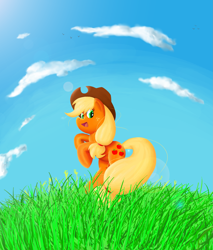 Size: 2133x2505 | Tagged: safe, artist:stara23, applejack, earth pony, pony, grass, high res, rearing, solo