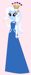Size: 248x604 | Tagged: safe, artist:unicornsmile, derpibooru import, trixie, equestria girls, clothes, crown, dress, evening gloves, female, gloves, gown, jewelry, long gloves, pink background, regalia, simple background, solo
