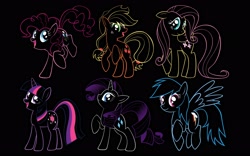 Size: 2560x1600 | Tagged: safe, artist:glancojusticar, derpibooru import, applejack, fluttershy, pinkie pie, rainbow dash, rarity, twilight sparkle, earth pony, pegasus, pony, unicorn, black background, simple background, wallpaper