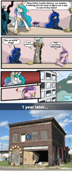 Size: 460x1087 | Tagged: artist needed, safe, derpibooru import, edit, discord, princess cadance, princess celestia, princess luna, queen chrysalis, trixie, twilight sparkle, alicorn, changeling, changeling queen, draconequus, pony, angry celestia, blowing a kiss, boardroom suggestion, building, defenestration, floating heart, heart, hoof shoes, meme, one eye closed, photo, photo edit, remake, thrown out of the window, tumblr, tumblr 2018 nsfw purge, tumblr drama, wink