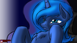 Size: 1920x1080 | Tagged: safe, artist:tsaritsaluna, princess luna, alicorn, pony, chest fluff, ear fluff, sad, solo