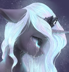 Size: 1000x1050 | Tagged: safe, artist:pessadie, princess luna, alicorn, pony, crying, floppy ears, glowing mane, portrait, solo