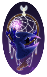 Size: 2400x3900 | Tagged: safe, artist:fuyusfox, princess luna, alicorn, pony, dreamcatcher, eyes closed, glow, solo