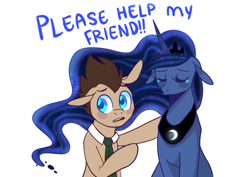 Size: 500x353 | Tagged: safe, artist:buljong, doctor whooves, princess luna, alicorn, pony, ask, ask doctor whooves, ask gamer luna, crying, floppy ears, male, simple background, stallion, tumblr
