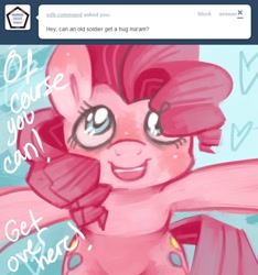 Size: 656x700 | Tagged: dead source, safe, artist:dhui, pinkie pie, earth pony, pony, ask tired pie, hug, tumblr