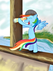 Size: 600x800 | Tagged: safe, artist:subjectnumber2394, rainbow dash, pegasus, pony, bipedal, ship, telescope