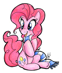 Size: 800x931 | Tagged: safe, artist:gabapple, pinkie pie, earth pony, pony, clothes, scarf, sitting, solo