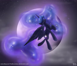 Size: 4824x4184 | Tagged: safe, artist:lrusu, princess luna, alicorn, pony, absurd resolution, crying, eyes closed, flying, moon, solo, stars